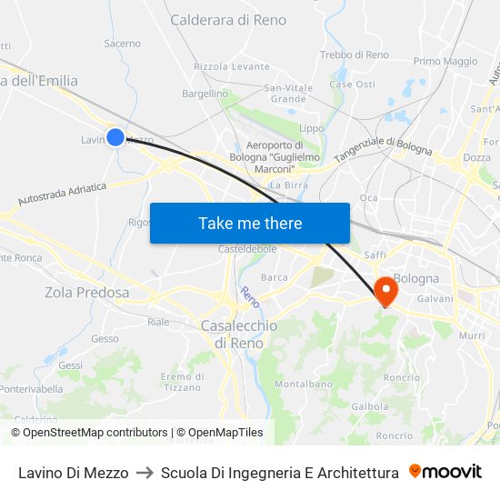 Lavino Di Mezzo to Scuola Di Ingegneria E Architettura map
