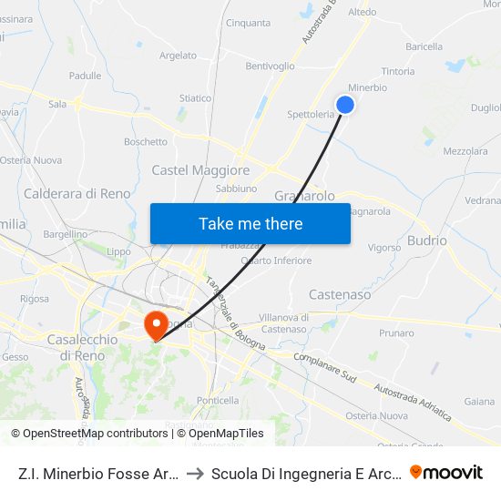 Z.I. Minerbio Fosse Ardeatine to Scuola Di Ingegneria E Architettura map
