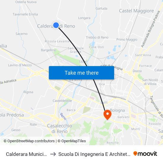 Calderara Municipio to Scuola Di Ingegneria E Architettura map