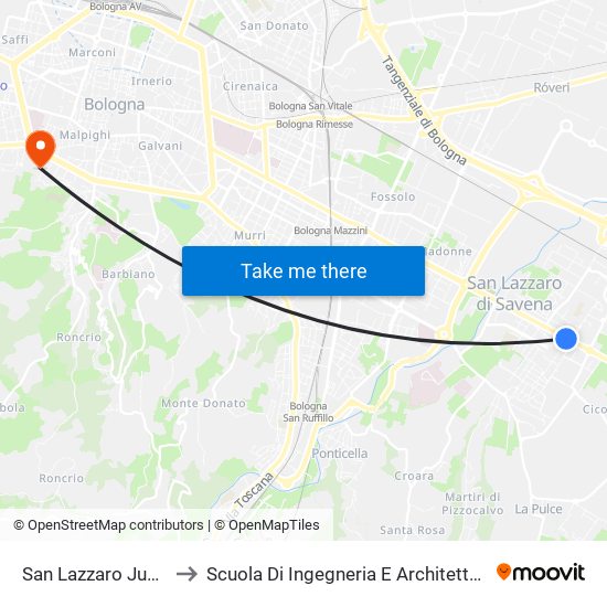 San Lazzaro Jussi to Scuola Di Ingegneria E Architettura map