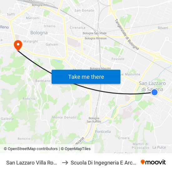 San Lazzaro Villa Rodriguez to Scuola Di Ingegneria E Architettura map