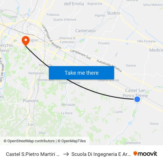 Castel S.Pietro Martiri Partigiani to Scuola Di Ingegneria E Architettura map