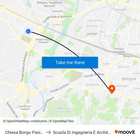 Chiesa Borgo Panigale to Scuola Di Ingegneria E Architettura map