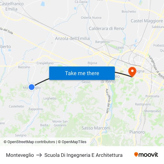 Monteveglio to Scuola Di Ingegneria E Architettura map