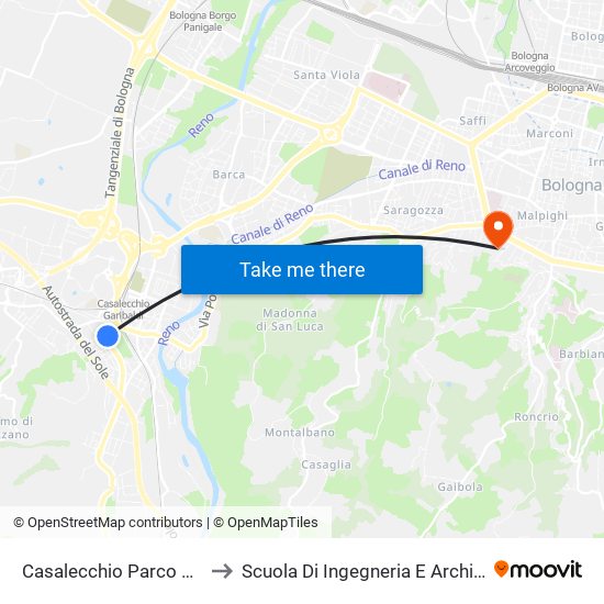 Casalecchio Parco Rodari to Scuola Di Ingegneria E Architettura map