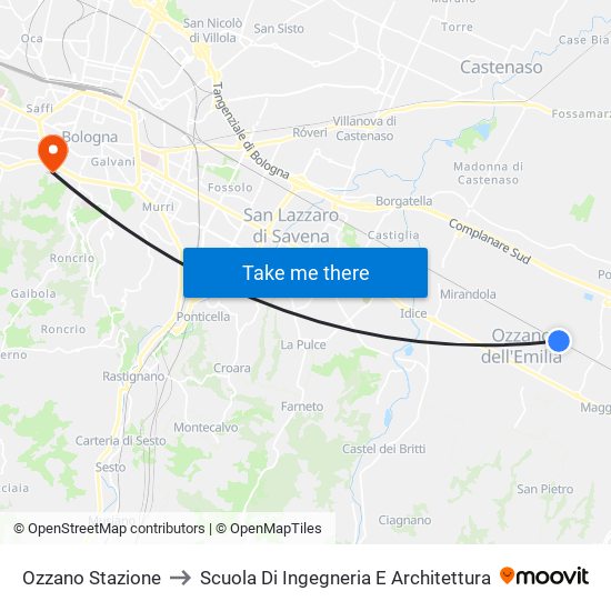 Ozzano Stazione to Scuola Di Ingegneria E Architettura map