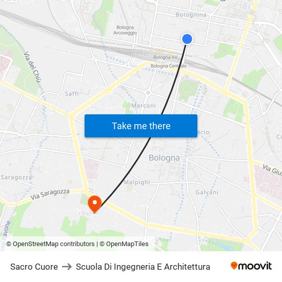 Sacro Cuore to Scuola Di Ingegneria E Architettura map