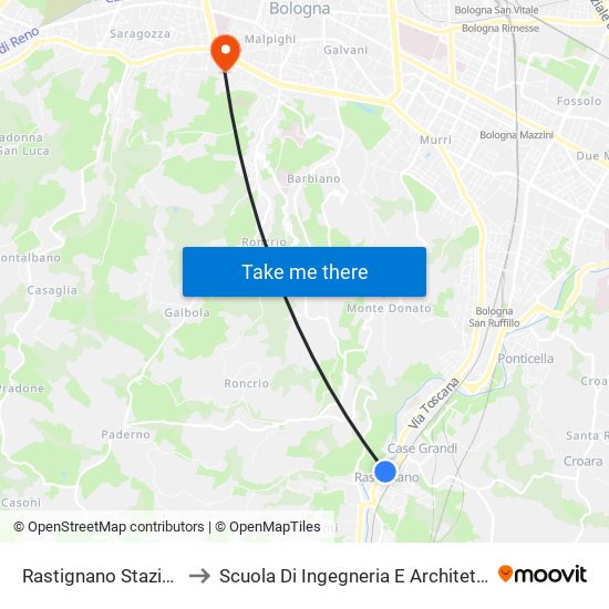 Rastignano Stazione to Scuola Di Ingegneria E Architettura map