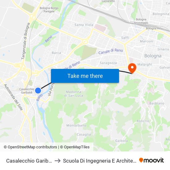 Casalecchio Garibaldi to Scuola Di Ingegneria E Architettura map