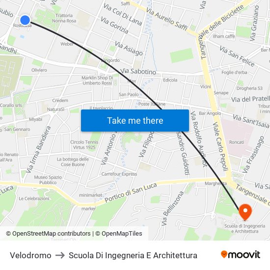 Velodromo to Scuola Di Ingegneria E Architettura map