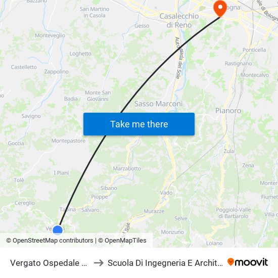 Vergato Ospedale Civile to Scuola Di Ingegneria E Architettura map