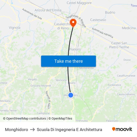 Monghidoro to Scuola Di Ingegneria E Architettura map