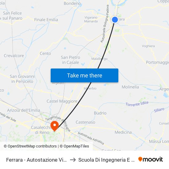 Ferrara - Autostazione Via Del Lavoro to Scuola Di Ingegneria E Architettura map