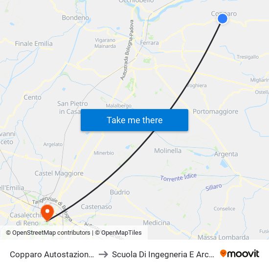 Copparo Autostazione [001] to Scuola Di Ingegneria E Architettura map