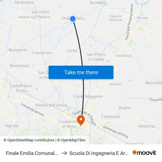 Finale Emilia Comunale Rovere to Scuola Di Ingegneria E Architettura map