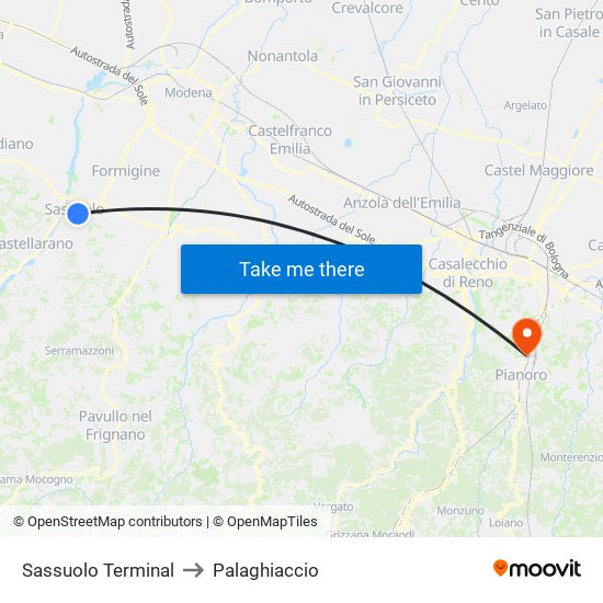 Sassuolo Terminal to Palaghiaccio map