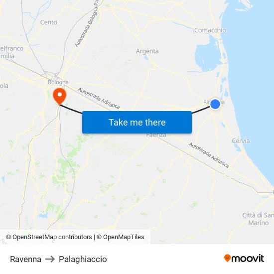 Ravenna to Palaghiaccio map