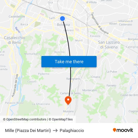 Mille (Piazza Dei Martiri) to Palaghiaccio map