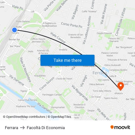 Ferrara to Facoltà Di Economia map