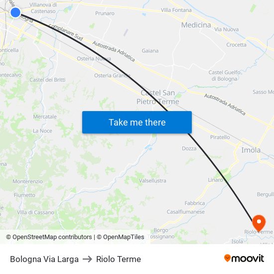 Bologna Via Larga to Riolo Terme map