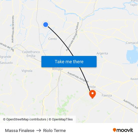 Massa Finalese to Riolo Terme map