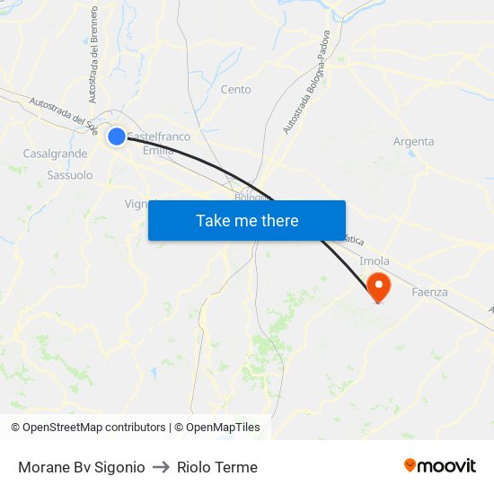 Morane Bv Sigonio to Riolo Terme map