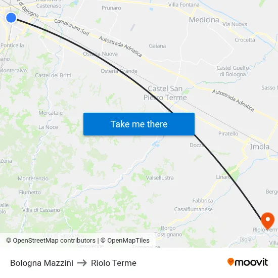 Bologna Mazzini to Riolo Terme map
