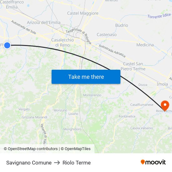 Savignano Comune to Riolo Terme map