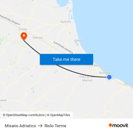 Misano Adriatico to Riolo Terme map