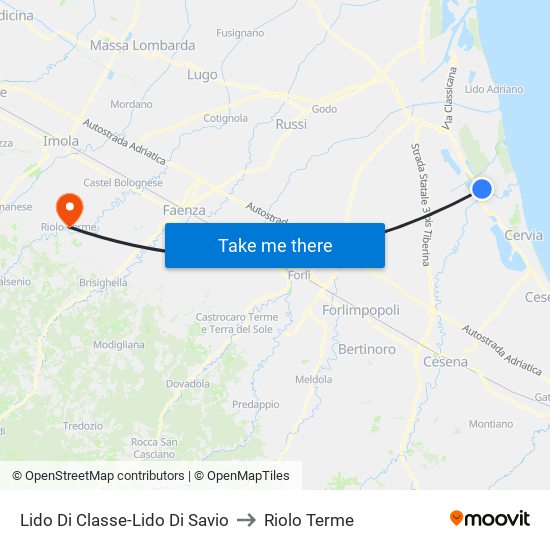 Lido Di Classe-Lido Di Savio to Riolo Terme map