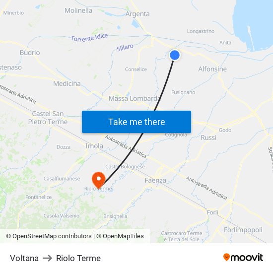 Voltana to Riolo Terme map