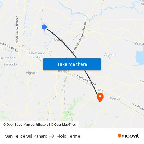 San Felice Sul Panaro to Riolo Terme map