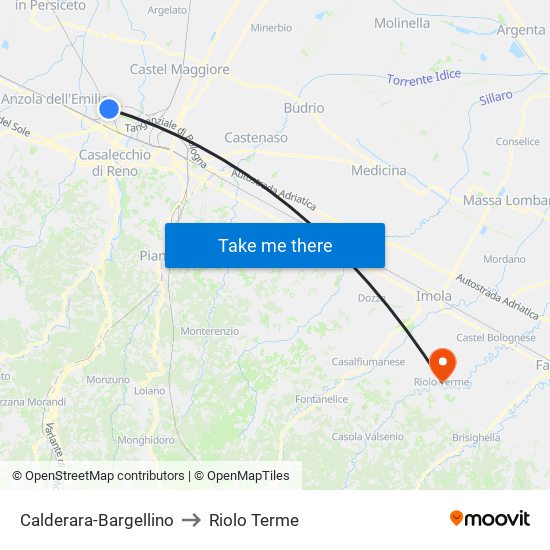 Calderara-Bargellino to Riolo Terme map