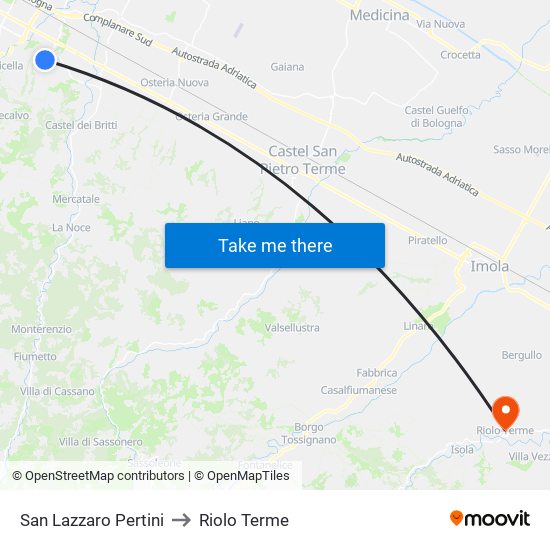 San Lazzaro Pertini to Riolo Terme map