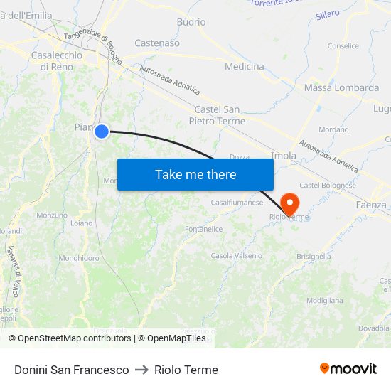 Donini San Francesco to Riolo Terme map