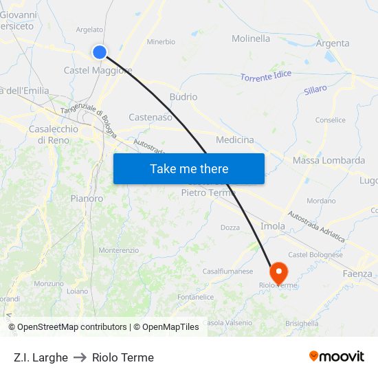 Z.I. Larghe to Riolo Terme map