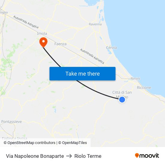 Via Napoleone Bonaparte to Riolo Terme map