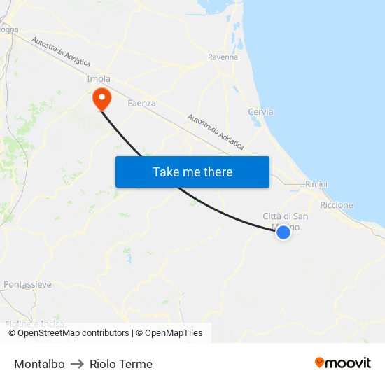 Montalbo to Riolo Terme map