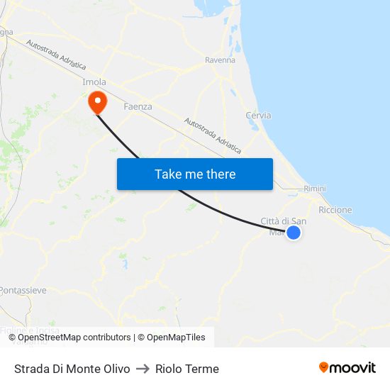 Strada Di Monte Olivo to Riolo Terme map