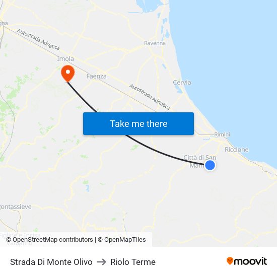 Strada Di Monte Olivo to Riolo Terme map