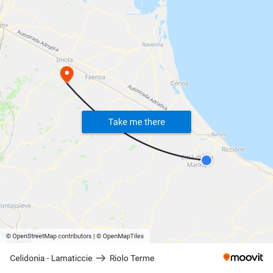 Celidonia - Lamaticcie to Riolo Terme map