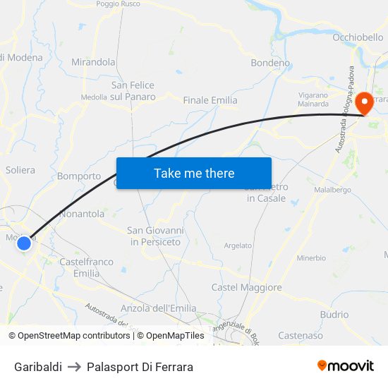 Garibaldi to Palasport Di Ferrara map