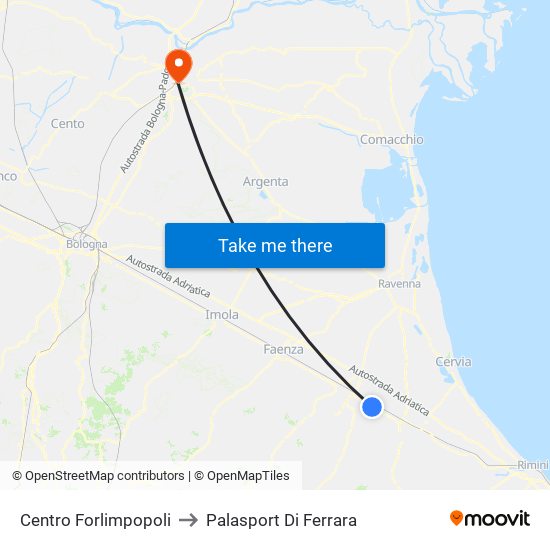 Centro Forlimpopoli to Palasport Di Ferrara map