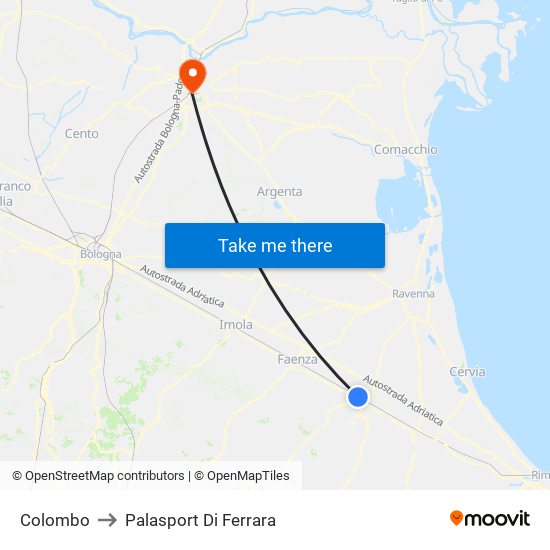 Colombo to Palasport Di Ferrara map