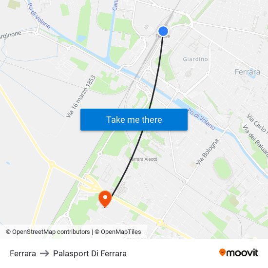 Ferrara to Palasport Di Ferrara map