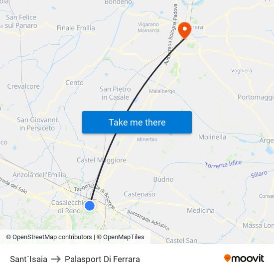 Sant`Isaia to Palasport Di Ferrara map