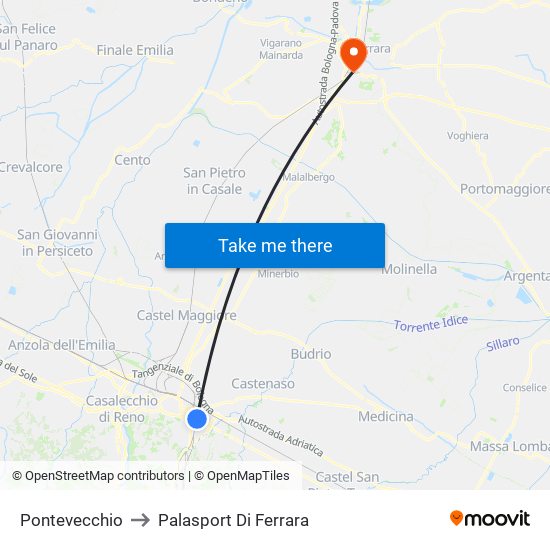 Pontevecchio to Palasport Di Ferrara map