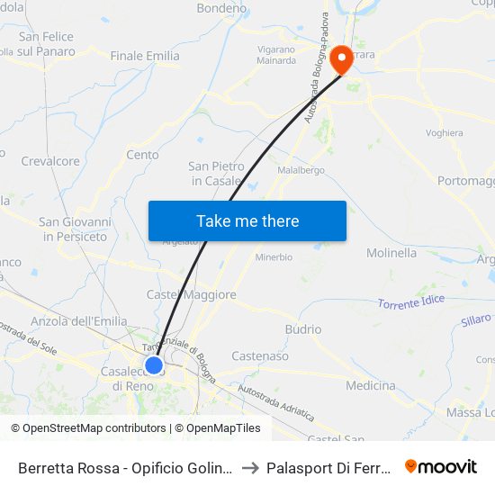 Berretta Rossa - Opificio Golinelli to Palasport Di Ferrara map