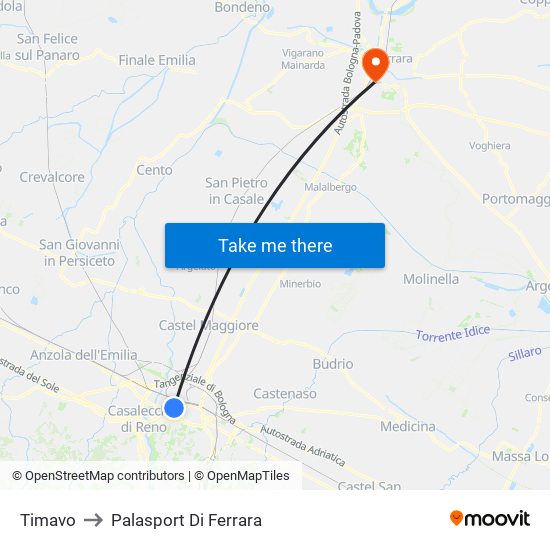 Timavo to Palasport Di Ferrara map