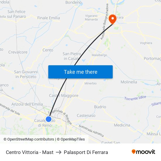 Centro Vittoria - Mast to Palasport Di Ferrara map